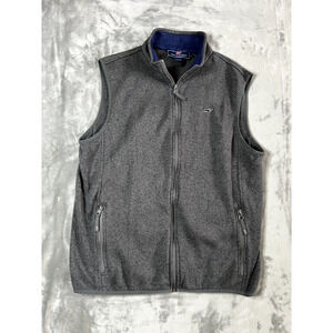 Vineyard Vines Mens Gray Fleece Vest Size M Full Zip Whale Logo Zip Pockets